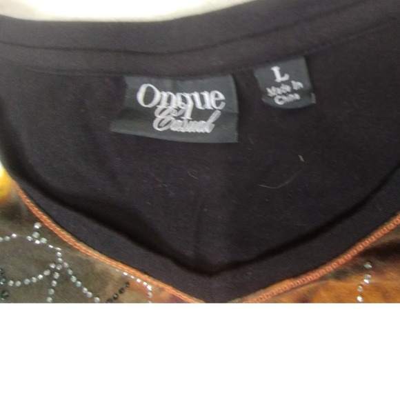 Halloween Pumpkin Rhinestone Top – Ongue Casual L Black 3/4 Sleeve Fall Shirt - Picture 4 of 9